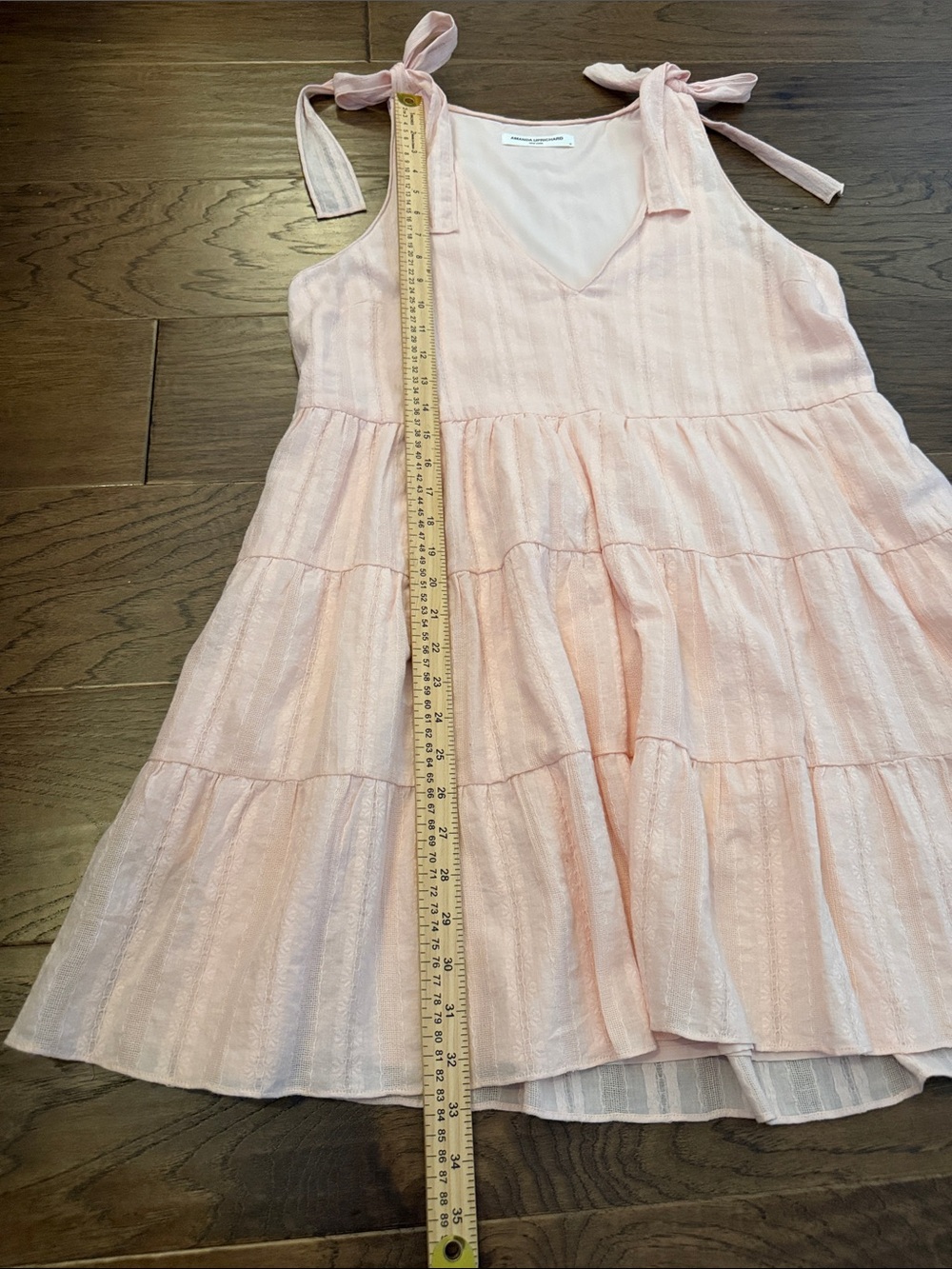 Amanda Uprichard Pruitt Pale Pink Tie-Shoulder Tiered Sundress M - Picture 7 of 11